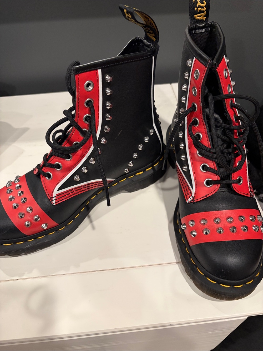 Dr. Martens Black and Red Studded Lace-Up Boots
